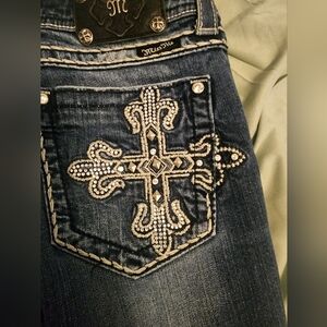 Miss Me Dark Blue Boot Cut Jeans with Rhinestone Cross
